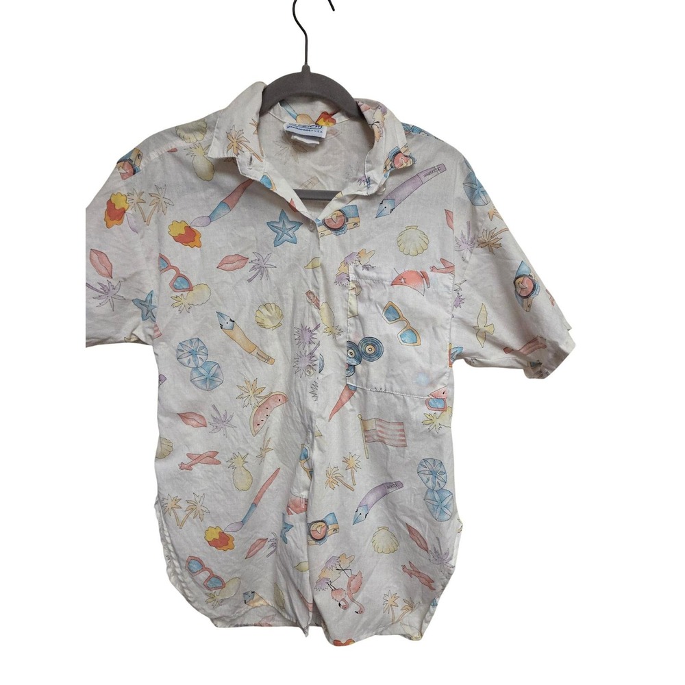 La Cetch Jeanswear USA Mens Novelty‎ Print Short Sleeve Button Down Shirt White